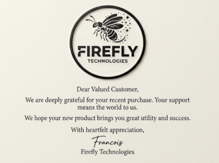 Thank-you letter from Francois, Firefly Technologies